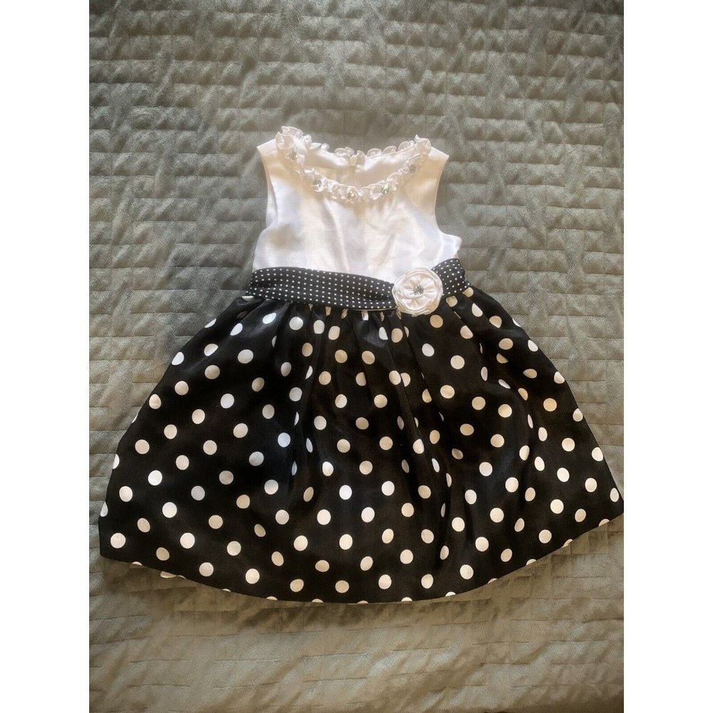 American Princess Size 2T Sleeveless Dress Black & White Polka Dot GUC